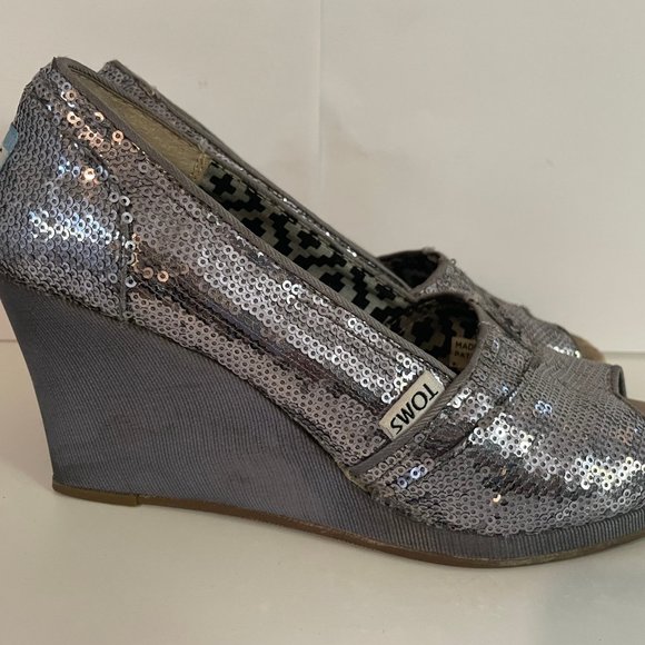 Toms Silver Sequin Wedge - Picture 2 of 3